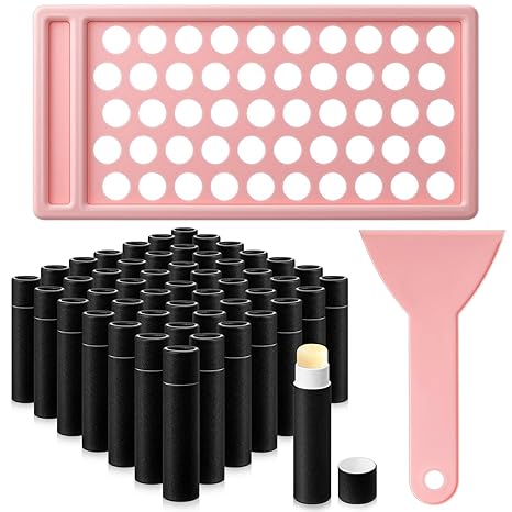 50 Pcs Paperboard Lip Balm Tubes with Filling Tray and Spatula Set 0.176 Oz/5g Black Empty Cardboard Lipstick Tubes for Lip Gloss Container DIY for Lipstick Gloss Deodorant Solid Perfume