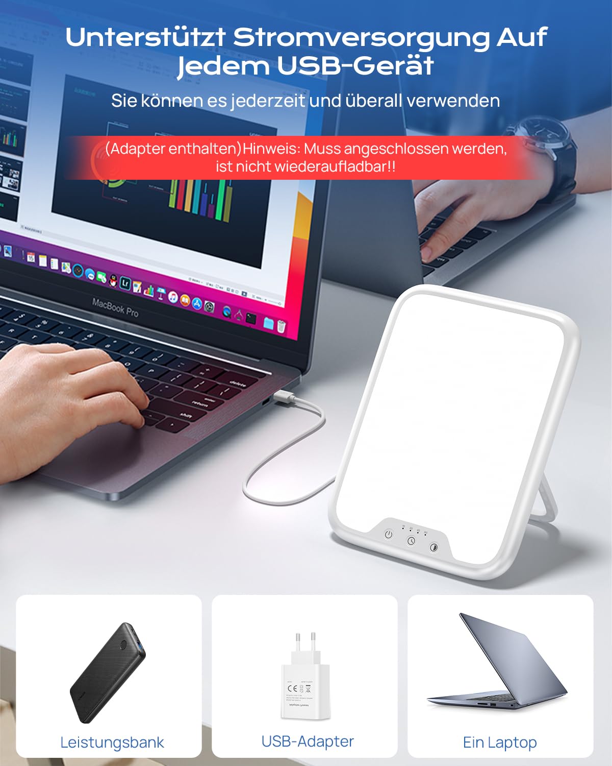 Tageslichtlampe 10000 Lux UV-Frei Sonnenlicht Lampe für Depressionen, Lichttherapielampe mit Memory Funktion, 4 Timer, 3 Farbtemperaturen, Stufenlose Helligkeit, Faltbar