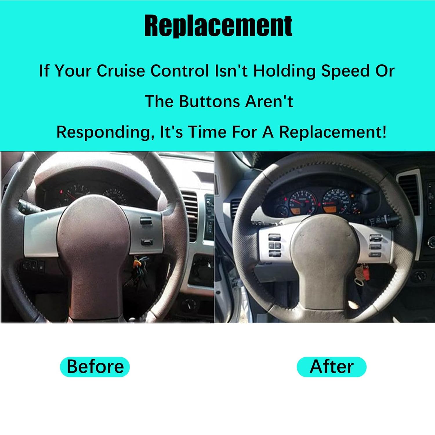 Car Multifunction Steering Wheel Switch Control Cruise Audio Button, Fit for Nissan Frontier 2005-2012, Replace#48430-ZL91C, Cruise Control Switch Replacement-Silver-a Pair