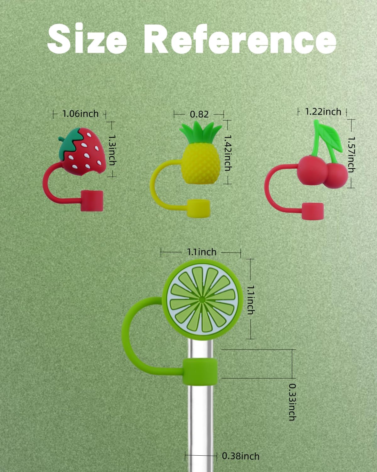 Fruit Straw Toppers, 4 Pcs Cherry Strawberry Pineapple Lemon Straw Cover Cap, 10mm Silicone Straws Covers Cap Compatible for Stanley Cup, Cute Reusable Straws Toppers for Tumbler Cup Accessories Gifts - Image 2