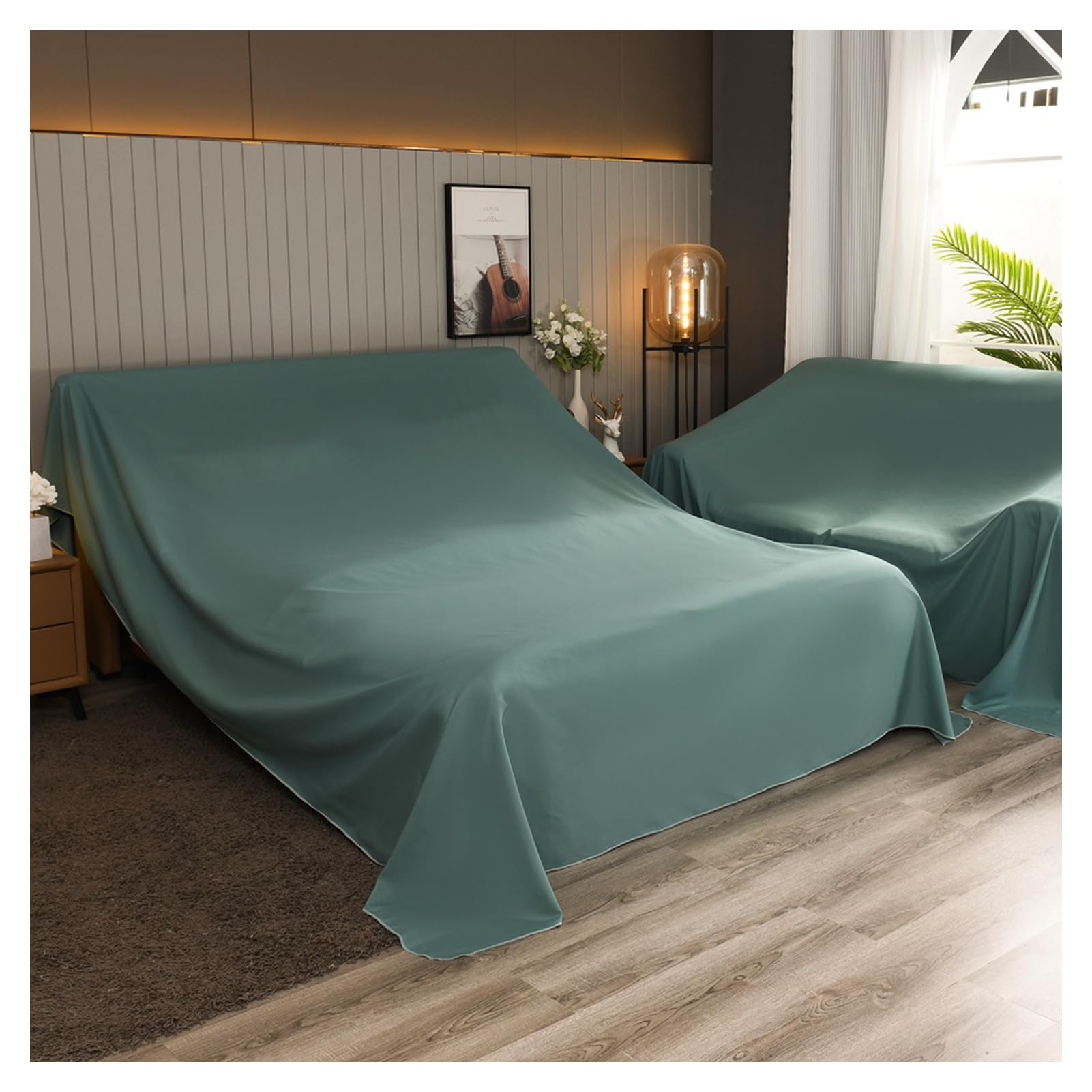 Große Staubschutzfolien für Möbel (grün, 4,8 x 6 m), Premium-Staubschutz für kompletten Möbelschutz