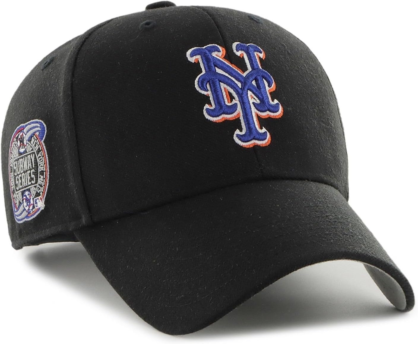 '47 New York Mets Sure Shot MVP Snapback Hat Baseball Cap - Black/2000 Subway Series Side Patch