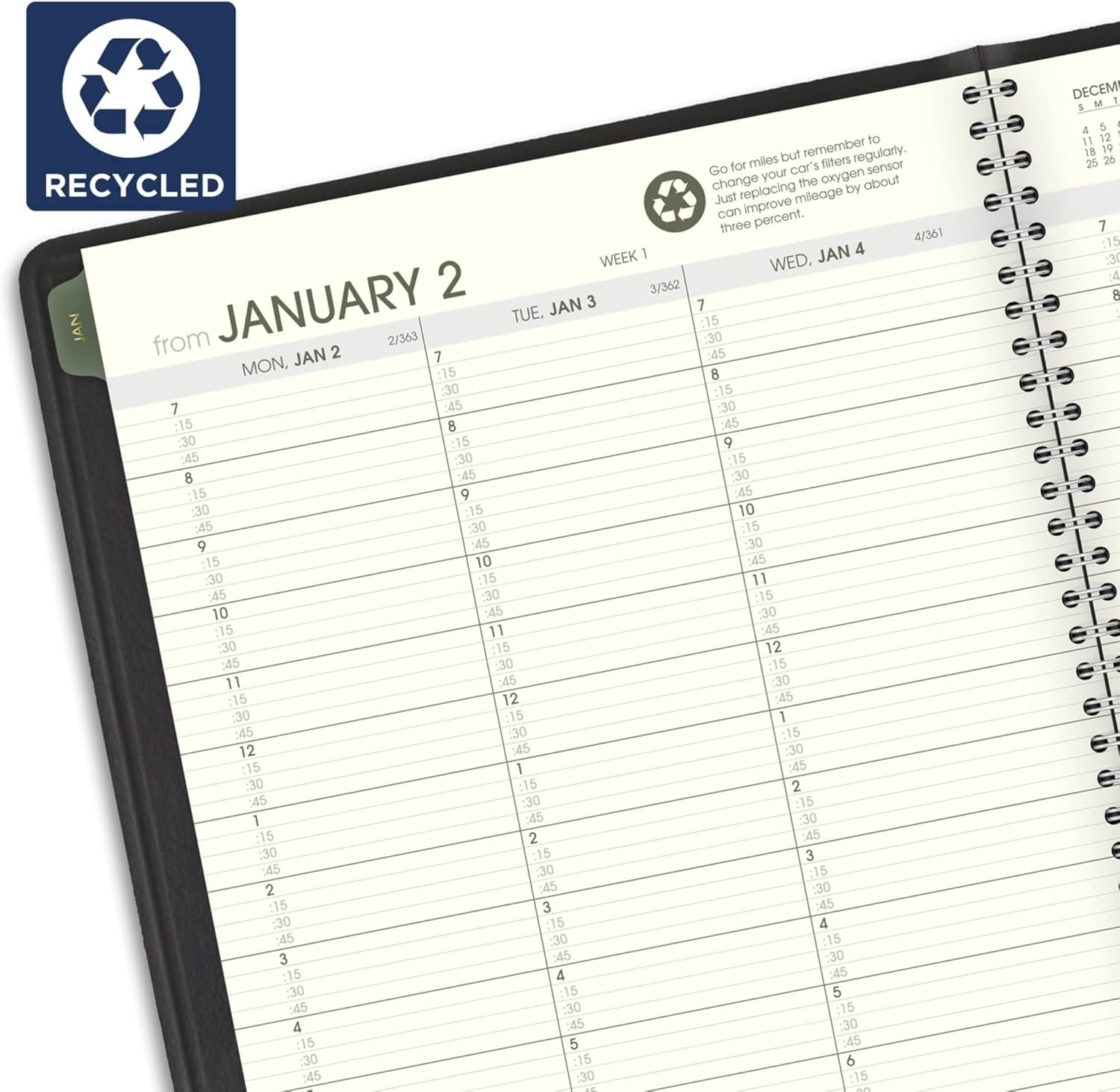AT-A-GLANCE 2023 Weekly & Monthly Planner, Quarter-Hourly Appointment Book, 7" x 8-3/4", Medium, Recycled, Monthly Tabs, Black (70951G05)