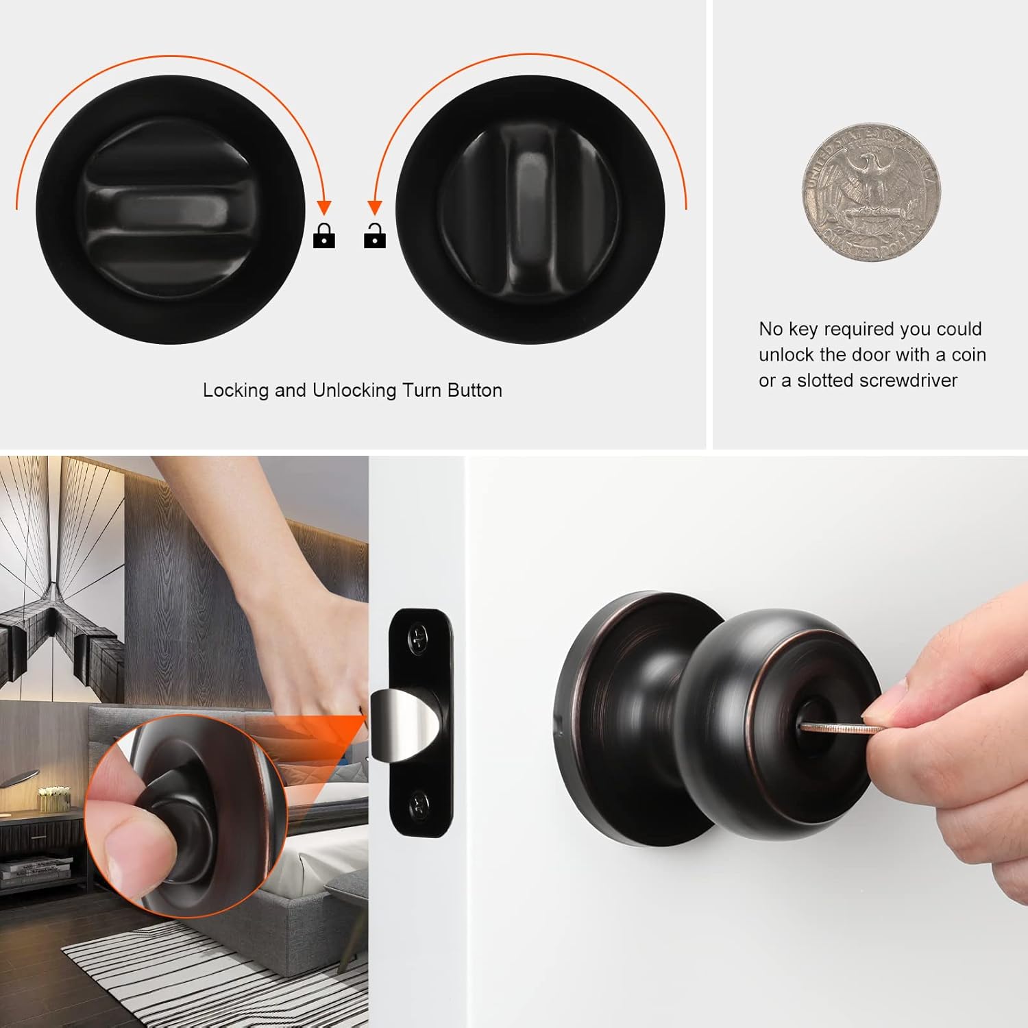 Haidms 10 Pack Oil Rubbed Bronze Door Knobs Interior, Bronze Privacy Interior Door Knobs for Bedroom or Bathroom Classic Round Doorknobs Hardware