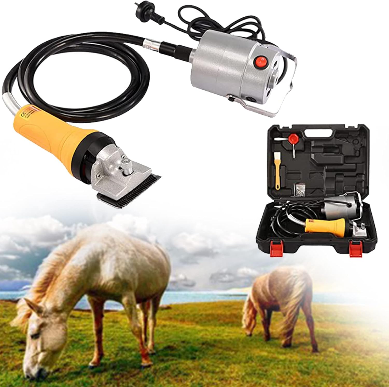 690W Electric Horse Hair Clippers, Professional Horsehair Clippers,Flexible Shaft Electric Horsehair Scissors, for Horses, Llamas, Cattle, Goats, Alpacas,Yellow-220V (Red 220V)