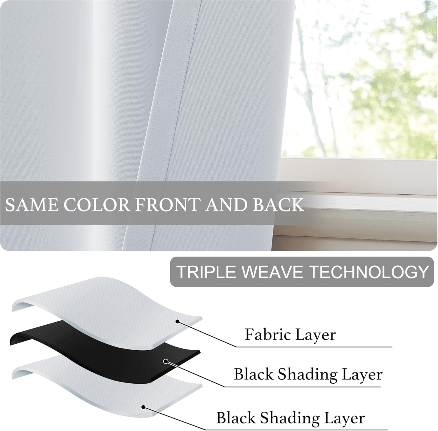 NICETOWN Short Blackout Curtains for Bedroom - Portable Thermal Insulated Self Adhesive Window Curtains for Living Room Bedroom, 1 Panel Sewn with Tiebacks, Greyish White, 52 x 63 Inch