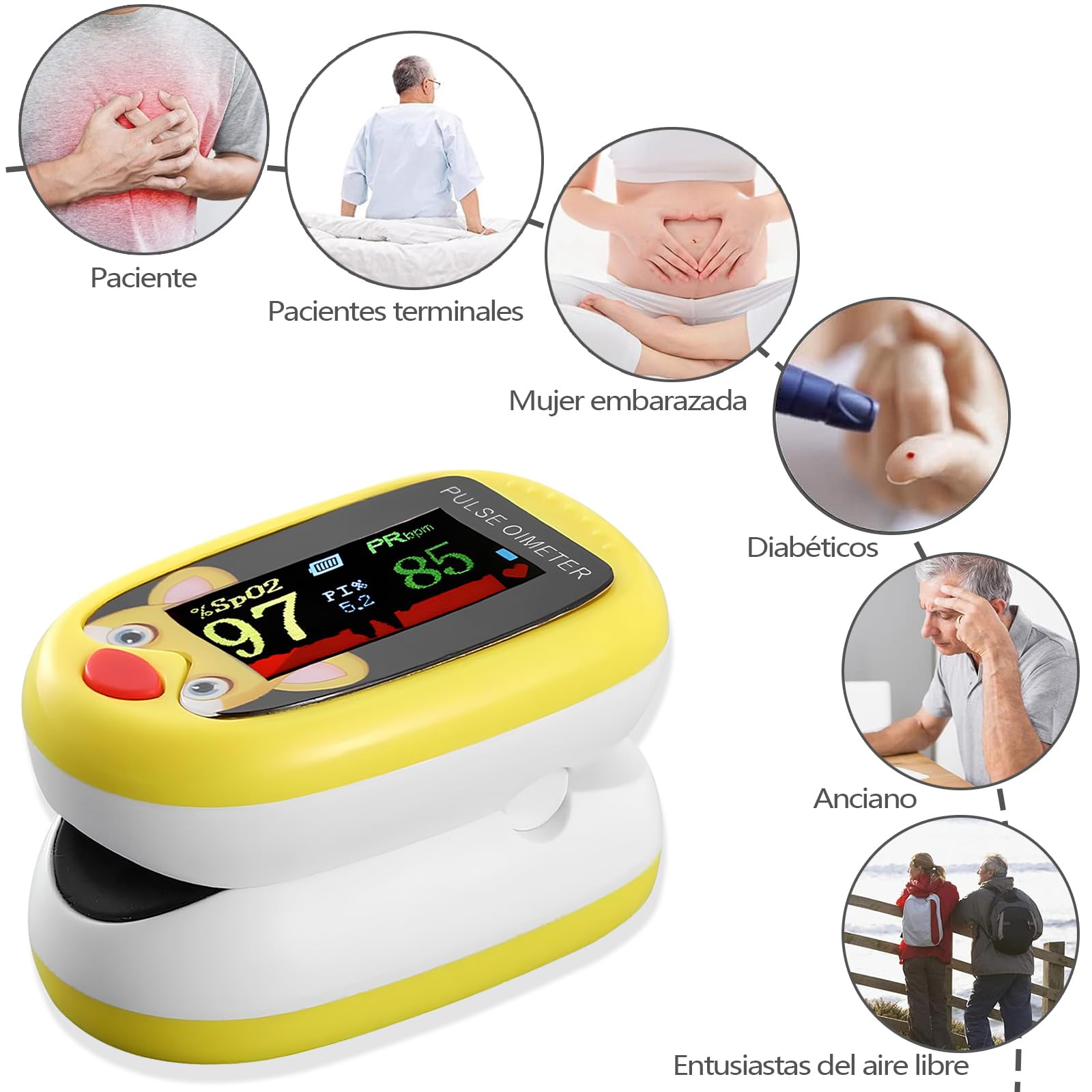 Pediatric Oximeter, Rechargeable Digital Oximeter, Can Monitor Blood Oxygen Saturation, Pulse Rate and PI at the Same Time, Suitable for Daily Testing and Monitoring (Yellow) 4