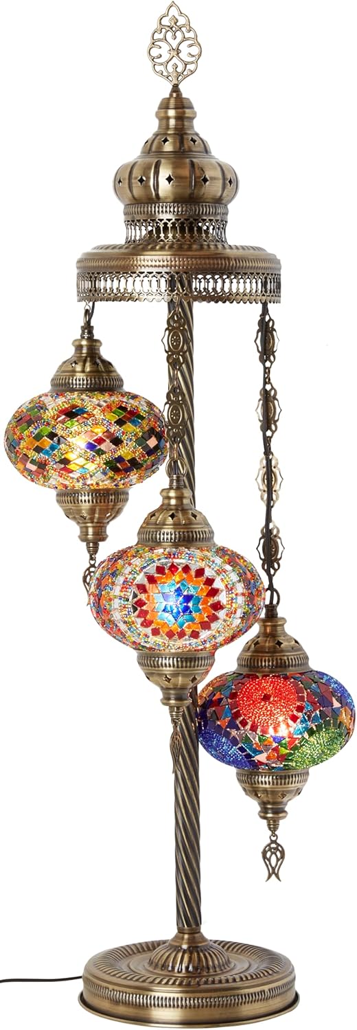 DEMMEX Turkish Moroccan Mosaic Floor Lamp 37 Inch 3 Globe
