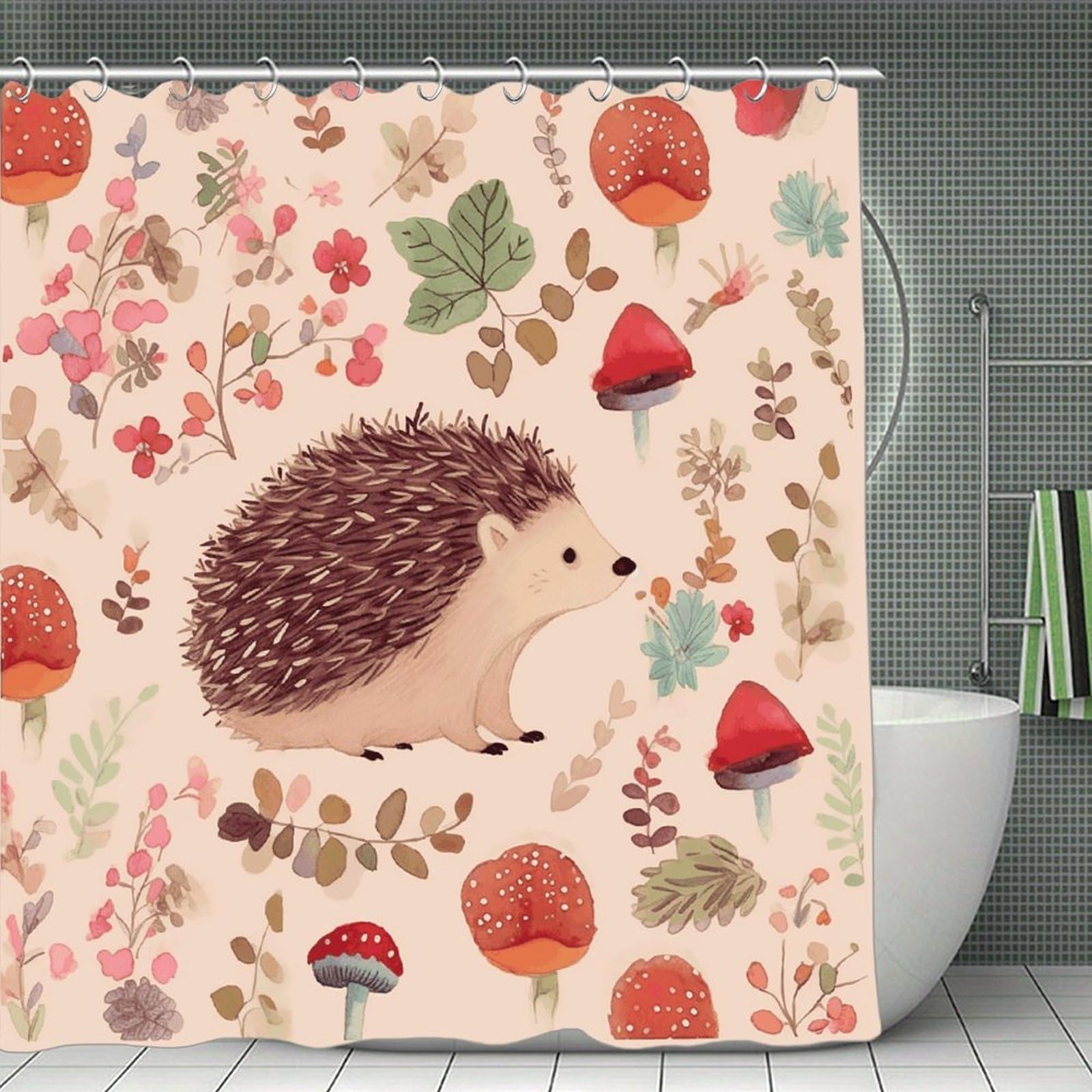 VstaDank Lovely Hedgehog Shower Curtain Waterproof Bathroom Curtain with Hooks Luxury Weighted Bath Curtains for Bathtubs Showers Room Dividers Decorative Shower Curtains 71x71 in