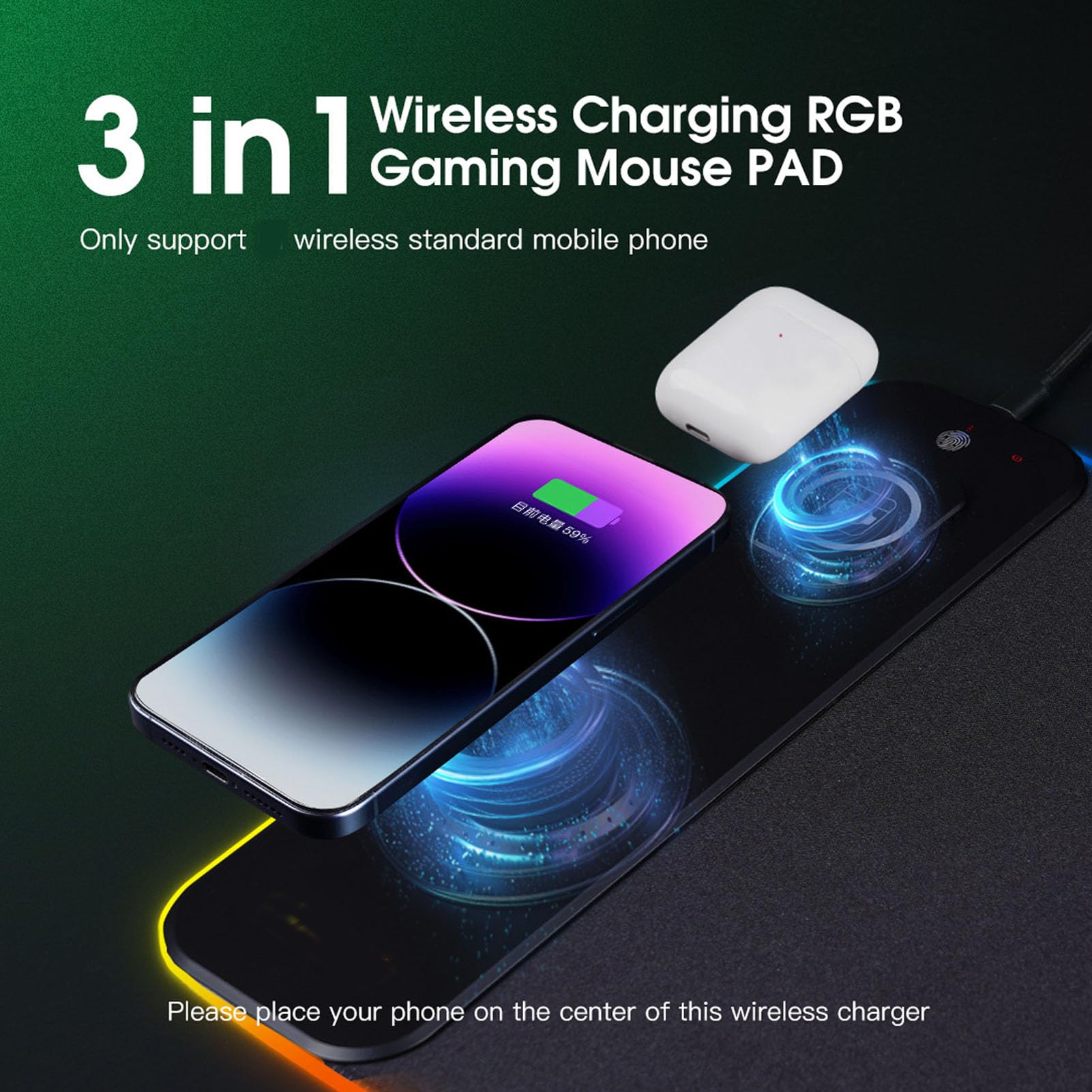 Haofy RGB Large Mouse Pad con Caricabatterie Wireless da 15w di Ricarica Rapida, Tastiera Tastiera per Computer Anti -slip 800 X 300 Mm, Tappetino da Gioco a LED per PC Laptop Desk