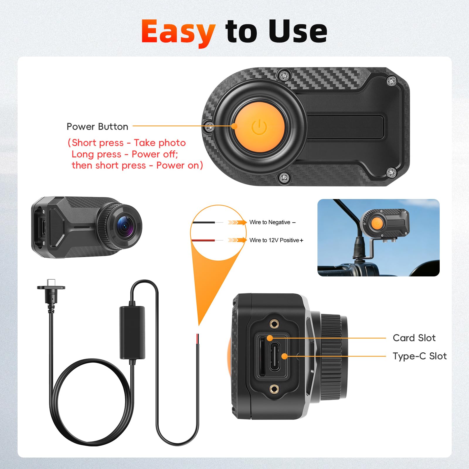 Motorrad-Dashcam ohne Display, 1080P IP66 wasserdichte Frontkamera mit WiFi App, Loop-Aufnahme, 110° Weitwinkel