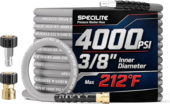 SPECILITE 25FT X 3/8" Pressure Washer Hose 4000 PSI for Hot & Cold Max 212F
