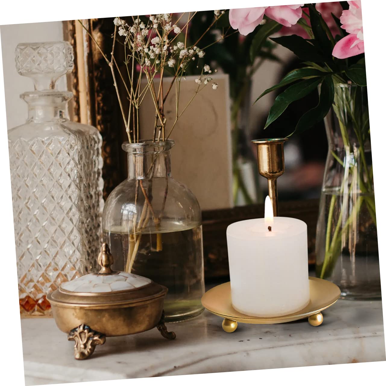 Cabilock 3pcs Iron Candlestick Simple Candlestick Candle Plate Candle Holder Wedding Candlestick Creative Candle Tray Metal Candlestick Party Supplies Candle Stand Candle Display Tray