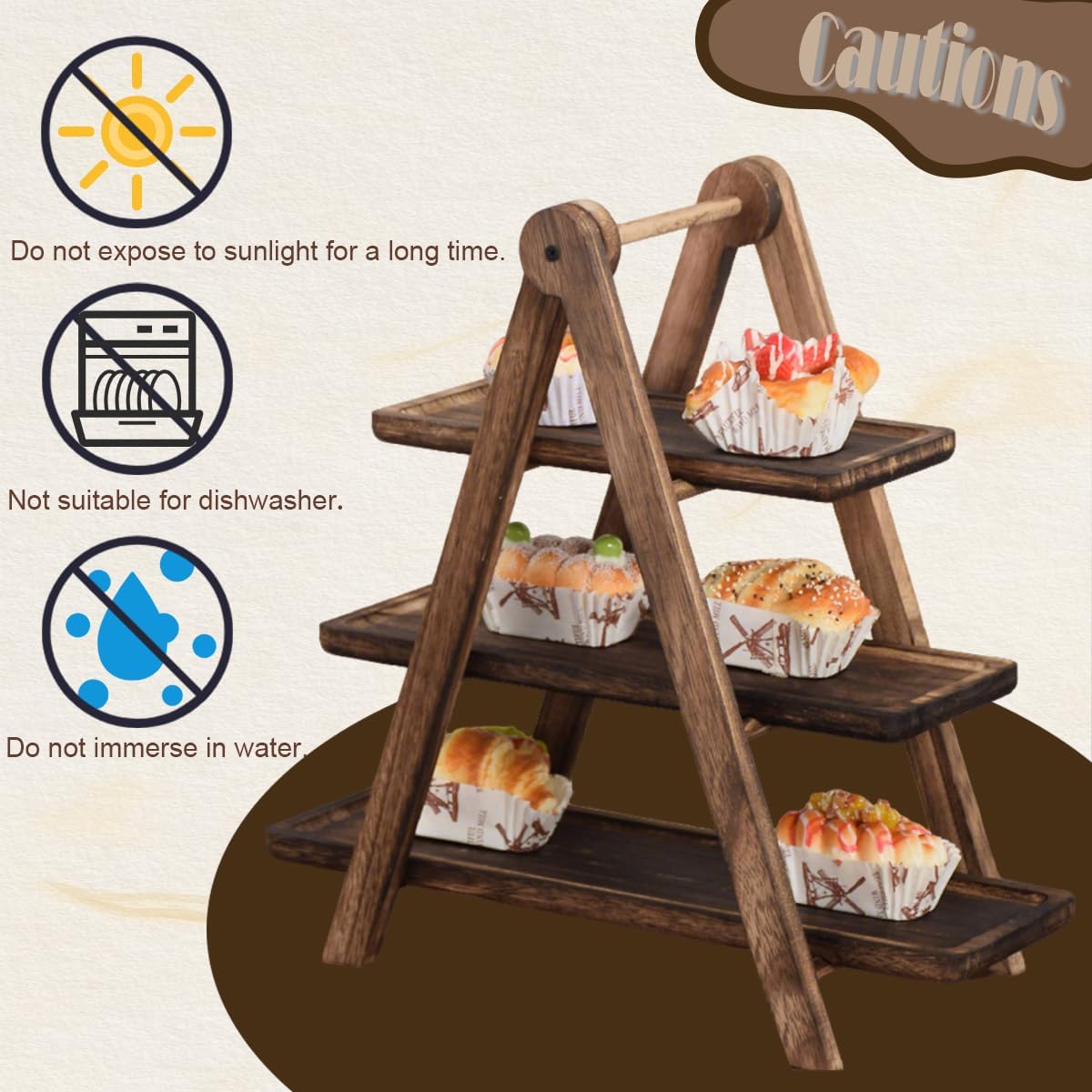 3 Tier Serving Tray Wooden Tiered Serving Tray Wood Cupcake Stand Rectangular Cupcake Stand Suitable for Indoor or Outdoor use for Gatherings, Family Dinners, Parties and More! - Image 6