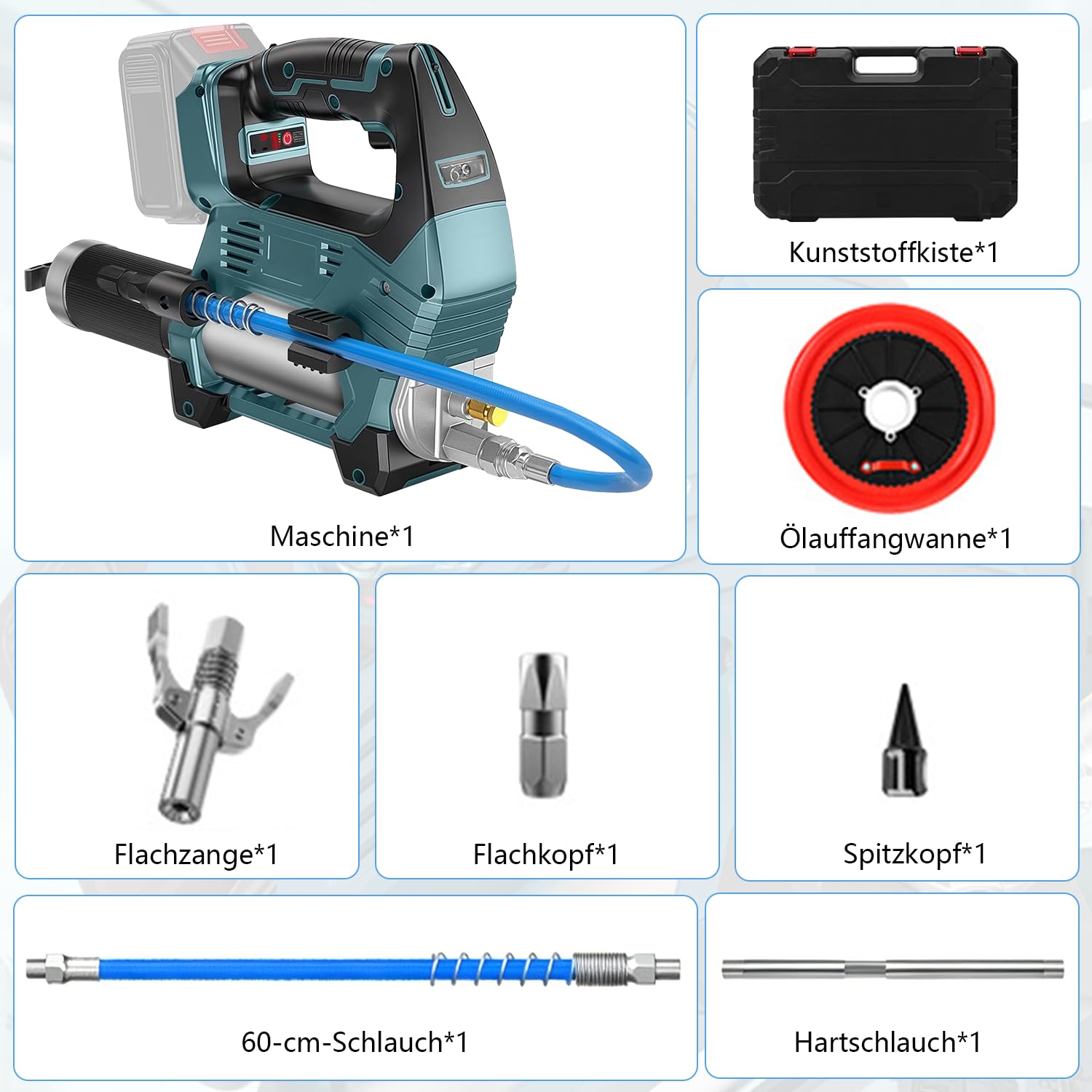 Pistola engrasadora eléctrica para Makita 18 V-21 V batería (sin batería), 12000 PSI, kit de engrase con luz LED, manguera larga, boquilla, bandeja de extracción de aceite, 3 velocidades para máquinas