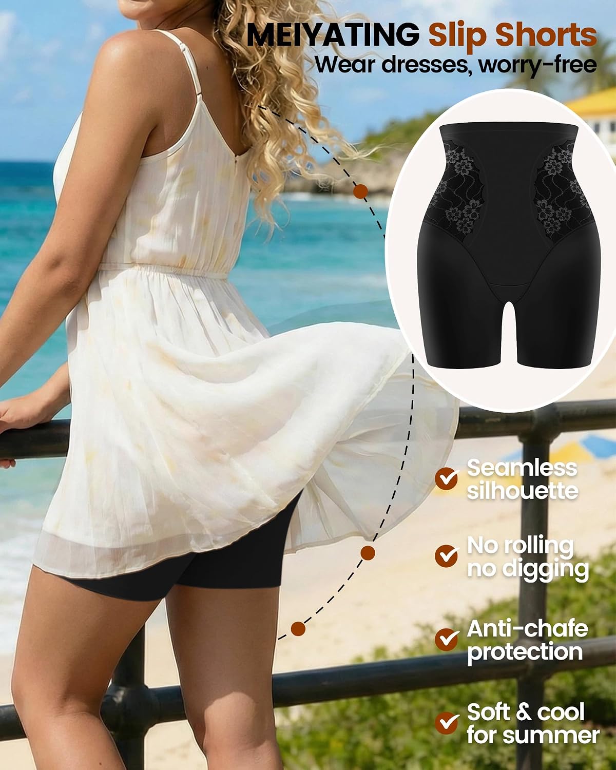 MEIYATING Women's Cooling Slip Shorts for Under Dresses Lace Anti-chafing Seamless High Waisted Safety Shorts Underwear