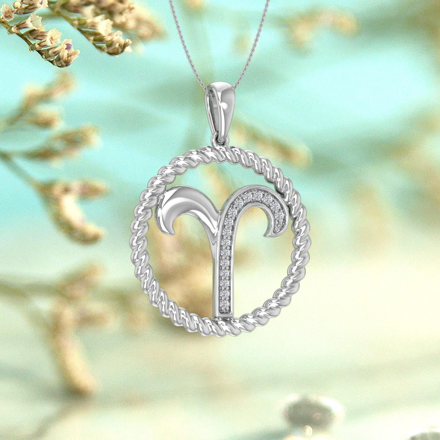 0.07 Carat Diamond Zodiac Sign Pendant Necklace in 925 Sterling Silver