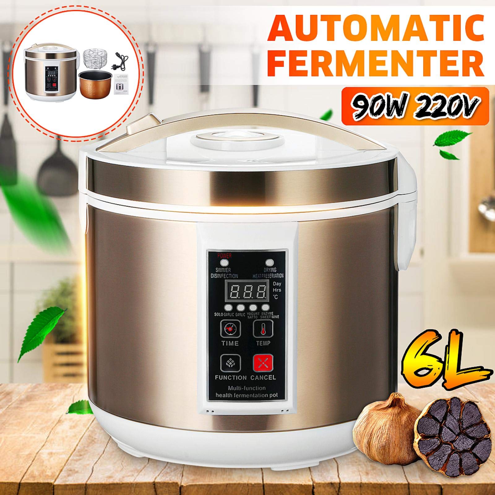 DFEDHF Fermentador de AJO Negro, 6L, máquina automática de fermentación de AJO Negro para el hogar, olla de Zymolysis artesanal, Fabricante de vino y Yogurt Natto