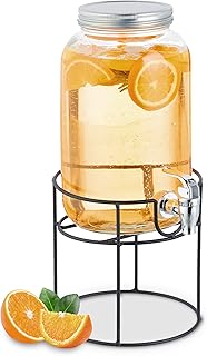 Relaxdays Getränkespender mit Ständer, Zapfhahn & Deckel, 3,3 Liter, Glas, Wasserspender, Limonadenspender, transparent