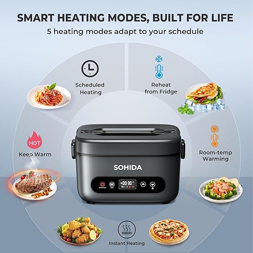 Miniatura 4 de Fiambrera eléctrica inalámbrica de 100 W para adultos y hombres, lonchera calentada con batería recargable, lonchera calentada portátil de 1.2 L con