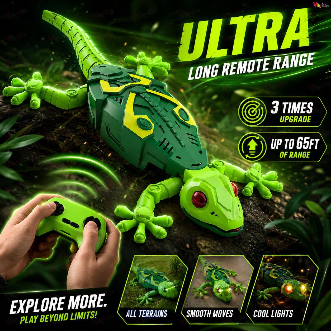 VikriDA Wall Climbing RC Toy with Remote Control, Rechargeable Creepy Crawler Climbs Walls & Ceilings, Glowing Eyes Prank Toy for Kids Boys Girls Birthday Gift (Green) 3