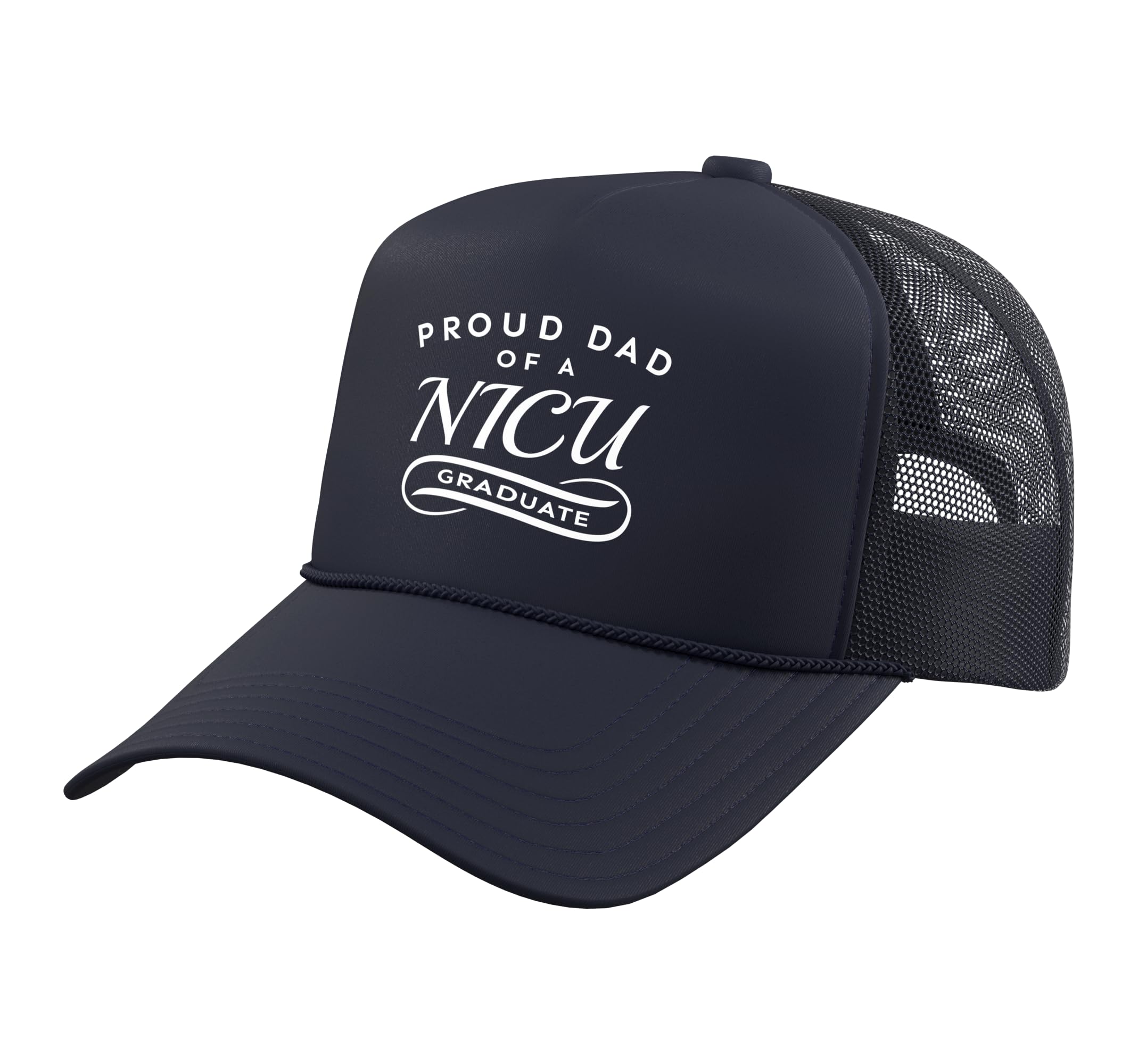 Proud Dad of a NICU Graduate Newborn Baby Feet and Heart Trucker Hat with Adjustable Mesh Back