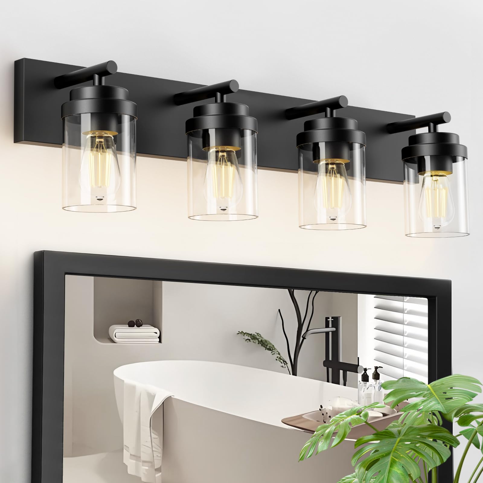 IZORRO Bathroom Vanity Light Fixture 4-Light 27 5 Inch Matte Black Bathroom Light Fixtures Over Mirror with Clear