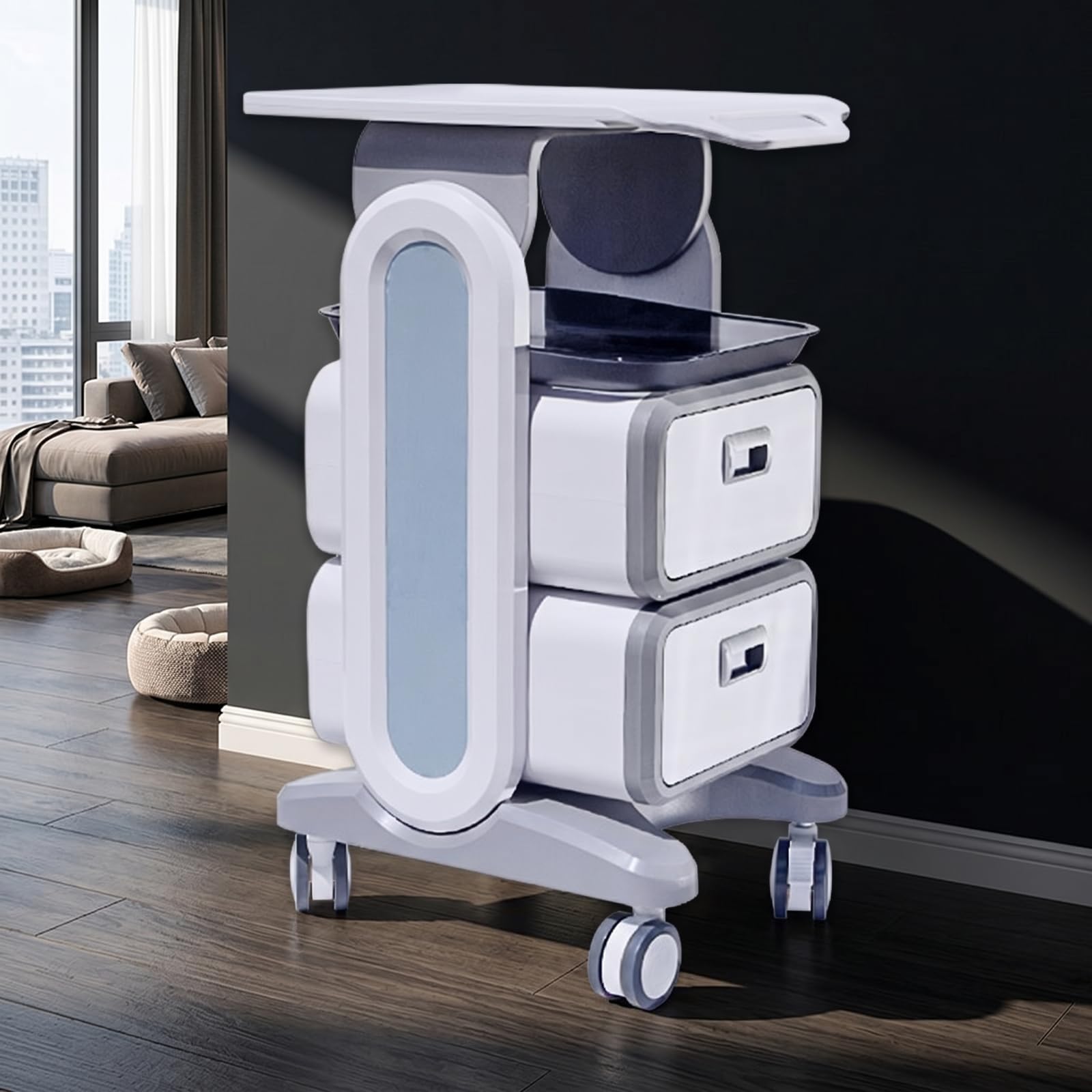 Amagogo Carro de Peluquería Profesional Mueble de Salón con Bandeja Compartimento Abierto y Dos Cajones Extraíbles en Plástico con Ruedas Adecuado para SPA Barbería Centro de Estética