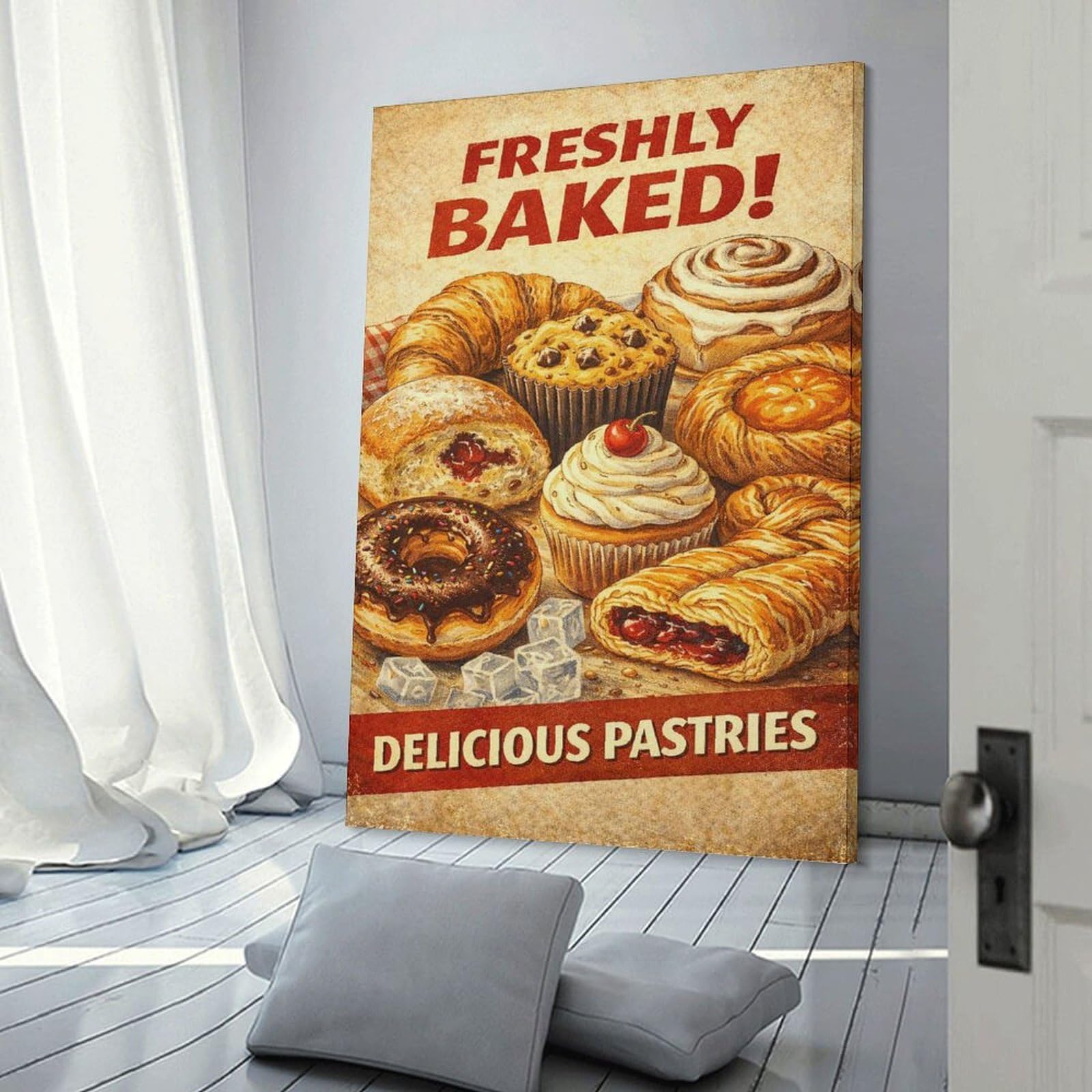 Junmoney Freshly Baked Delicious Pastries Wall Art Print, 24x36inch(60x90cm), for Living Room, Bedroom, Office Or Hallway, Canvas Wall Art That Fits Changing Layouts