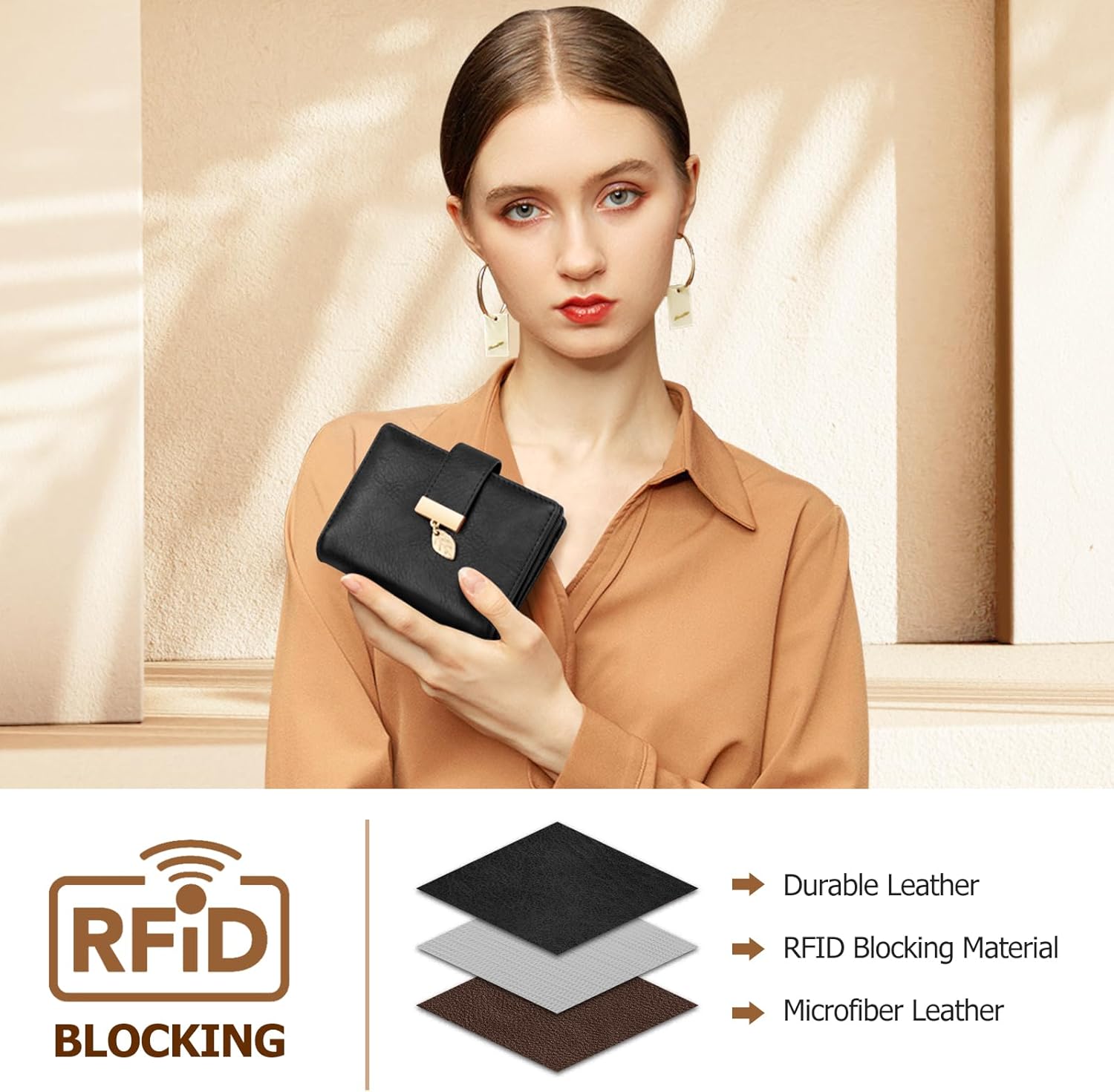 HUANLANG Small Wallets for Women Rfid Blocking Leather Bifold Credit Card Holder Ladies Wallet Zipper Pocket with ID Window - Image 4