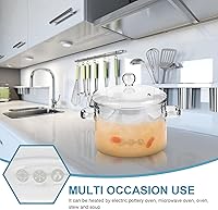 Vista 4 de Kichvoe Cacerola de vidrio transparente con tapa y asas, olla de cocción transparente, olla a fuego lento, utensilios de cocina de vidrio