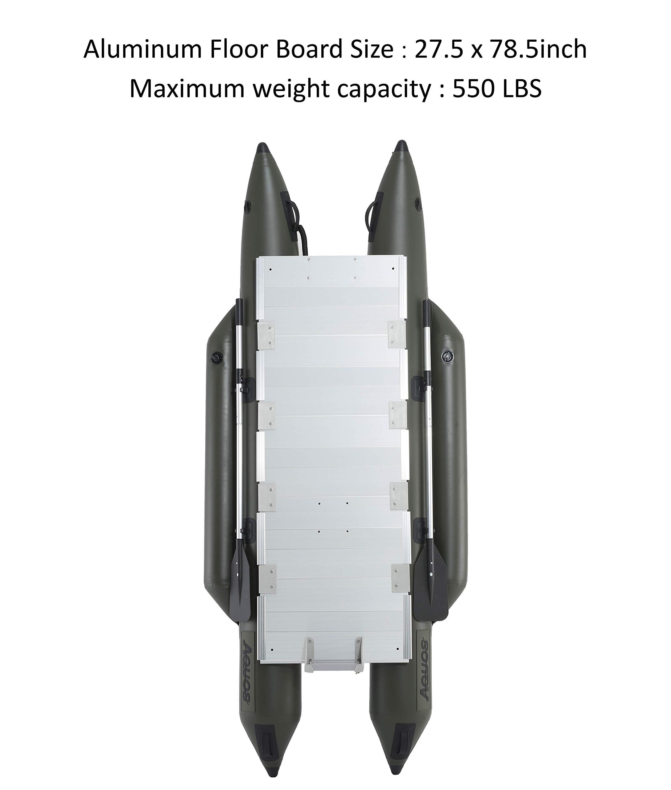 AQUOS Backpack Series 10.2 ft Inflatable Pontoon Boat with Guard Bar, Folding Seat and Haswing Remote 55LBS Trolling Motor with 2.4G Wireless Foot Control for Fishing, Aluminum Floor Board