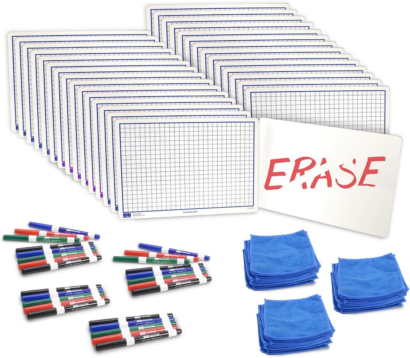EAI Education Centimeter Grid Dry-Erase Boards: 9" x 12" Double-Sided Kit - 30 Pack