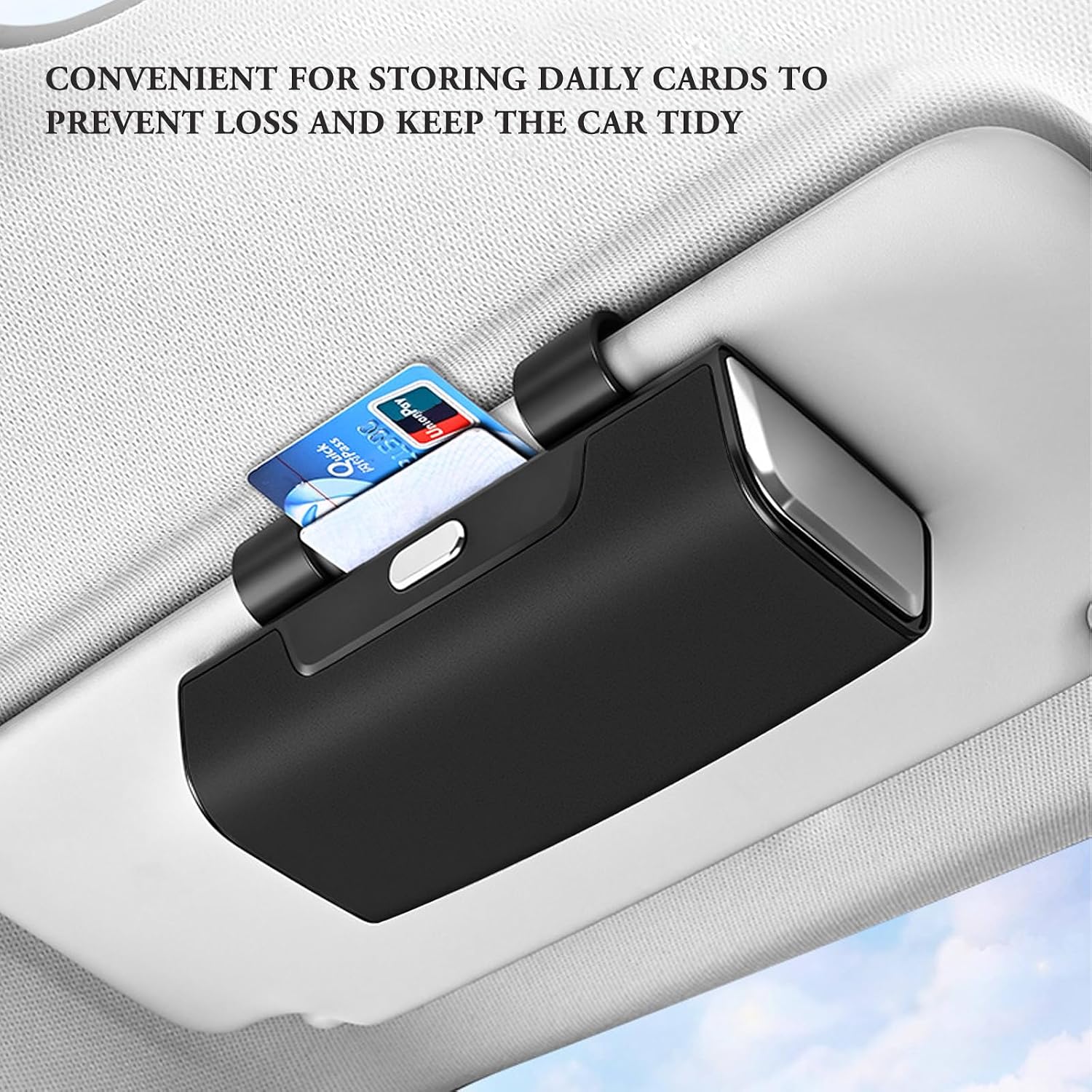 Sunglass Holder For Car Visor,Button-Open Sunglass Case For Car Visor,Car Sunglass Holder With Card Storage Function Suitable For Truck And Sedan To Place Sunglass (Black)