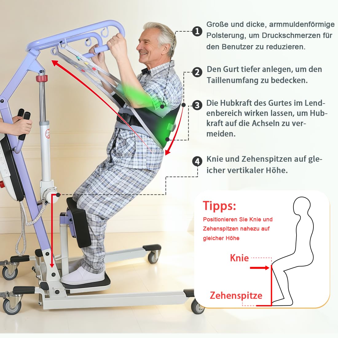 Gepolsterte Sitz-zu-Stand-Hebeschlinge mit Rückenstütze, extra dicke Aufstehhilfe für Rehabilitation und Mobilität im Alter (Black, groß)