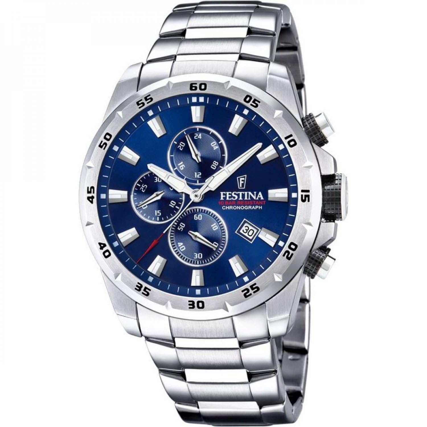 Festina Reloj Hombre Analógico de Acero Inoxidable 316l - Movimiento de Cuarzo - Cronógrafo - Calendario - Cristal Mineral de Alta Resistencia - Resistente al Agua 10 ATM Casual F20463/​2 Chrono Sport
