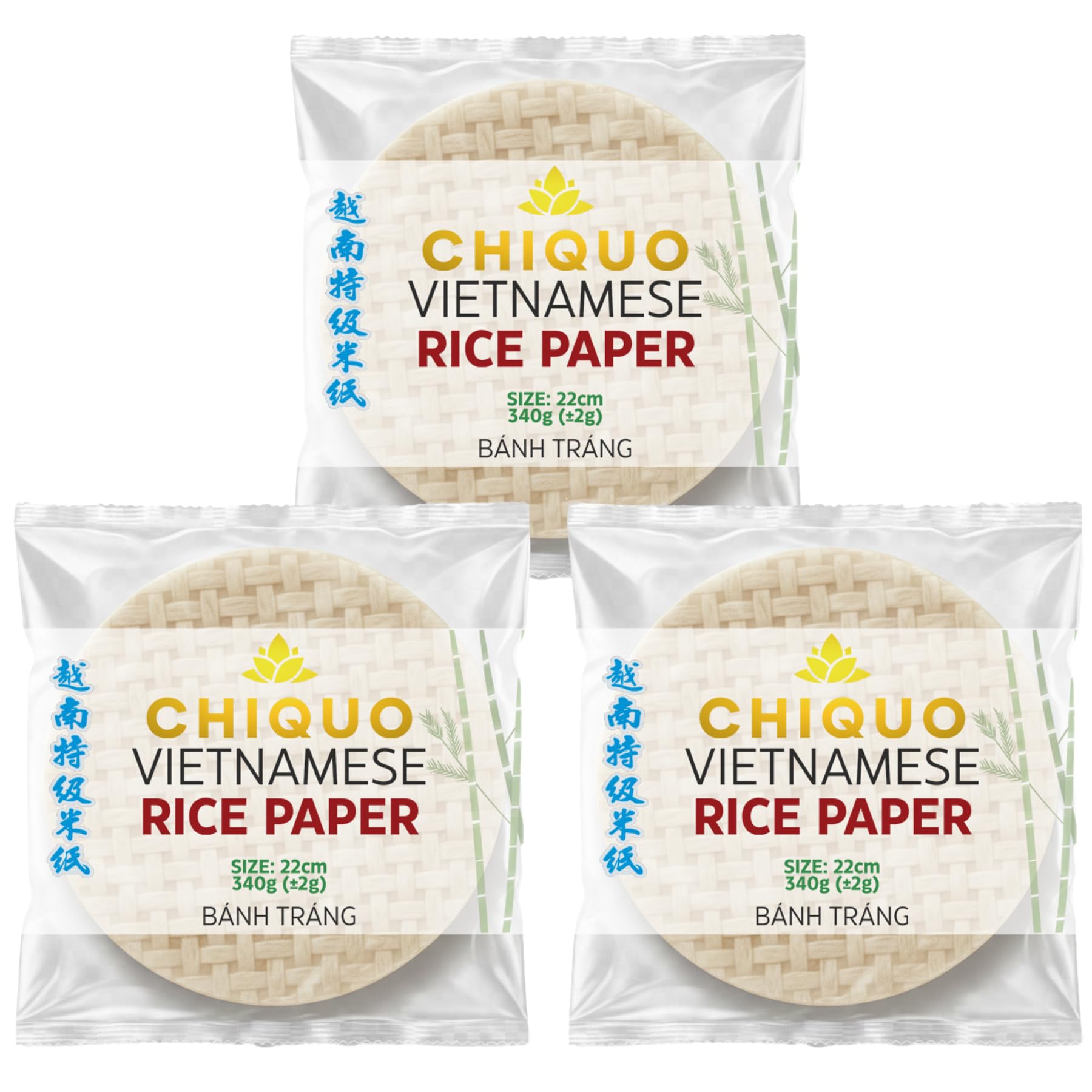 Chiquo Vietnamese Rice Paper 22cm 340g - Pack of 3 | Authentic Vietnamese Wrappers | Ideal for Spring Rolls, Summer Rolls, Asian Dishes | Easy to Use