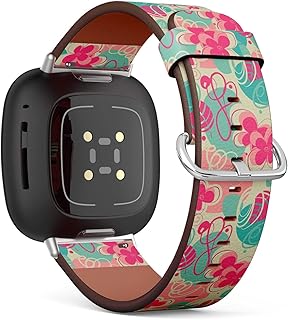 CJBROES Replacement Leather Watch Band, Compatible with Fitbit Versa 3 and Fitbit Sense of Wristband Bracelet Accessory - Retro Stylish
