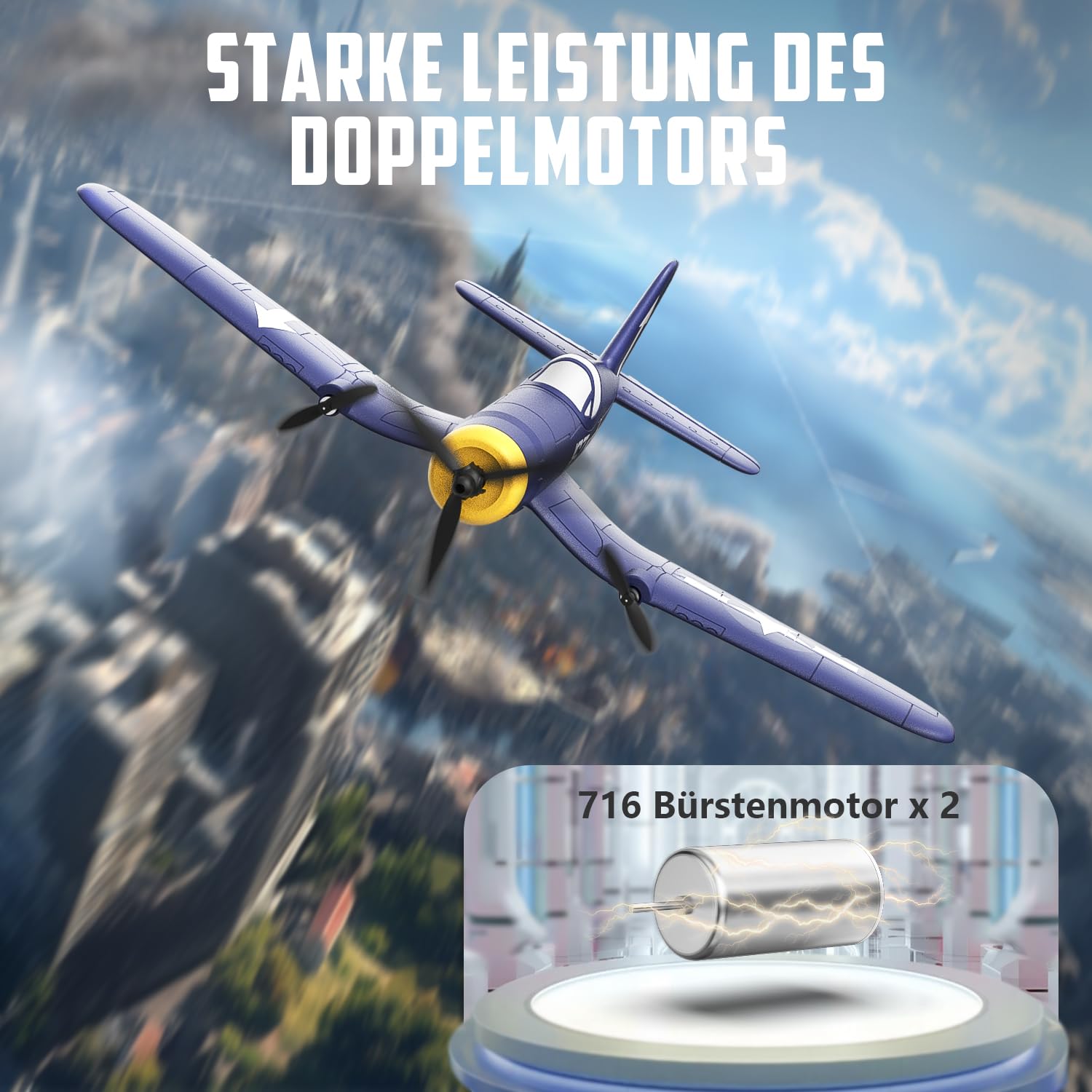 HAWK'S WORK 3-Kanal RC-Flugzeug F4U Corsair, Ferngesteuerter Warbird, Flugfertig, 2.4GHz 6-Achsen Gyro-Stabilisator, Einfach zu Fliegen für Kinder und Anfänger