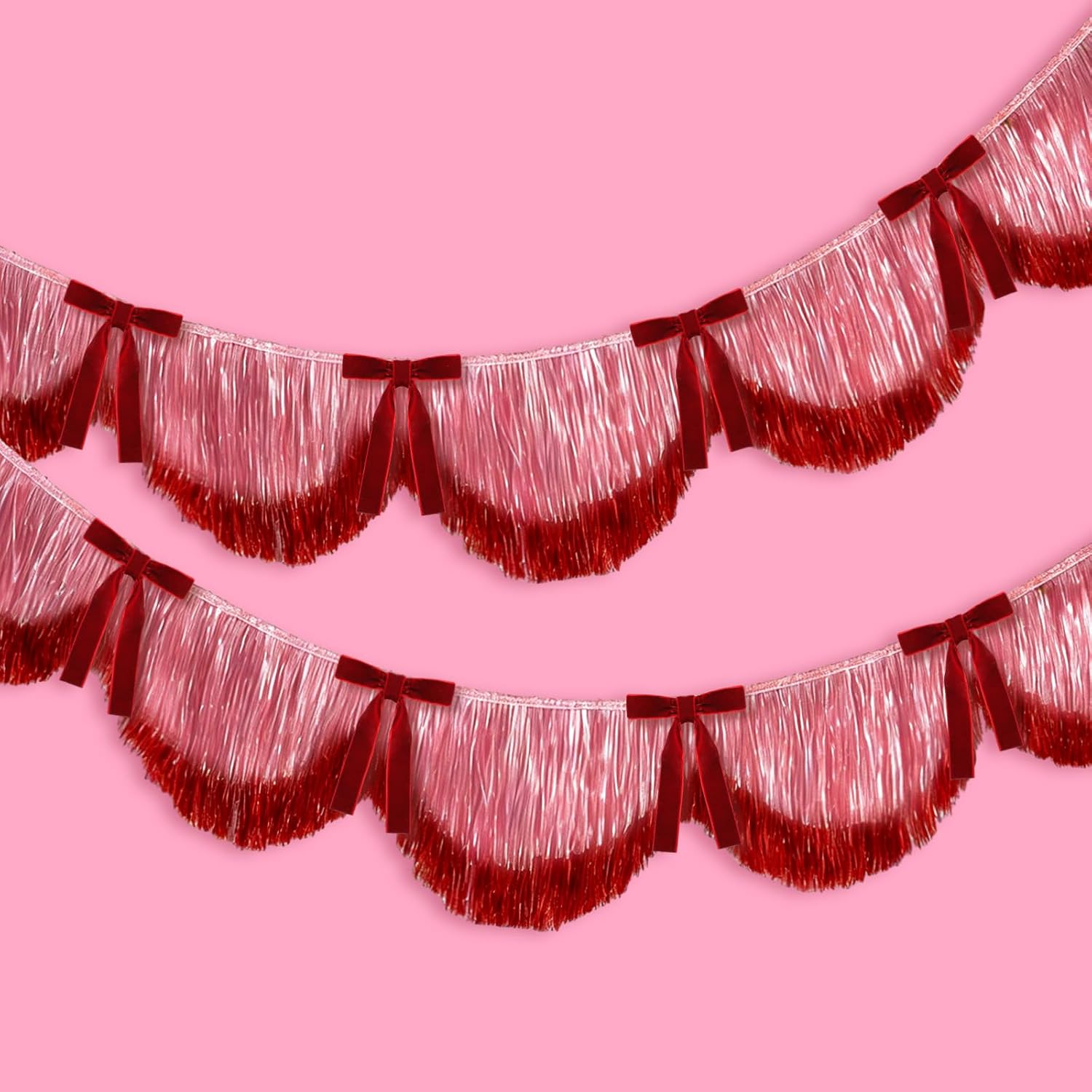 FYSUIMU 6.6 Ft Pink Red Scalloped Banner with Red Velvet Bows Hanging Layered Sparkly Fringe Garland She's Ready to Pop for Mother's Day Birthday Bridal Shower Wedding Party Backdrop Decor