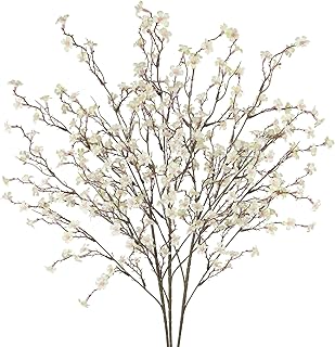 3 Pcs Cherry Blossom Branches Artificial Flowers for Spring Summer Indoor Decoration Faux Cherry Blossom Long Stems Creamy White Silk Fake Flowers for Tall Vase Arrangements Home Wedding Table