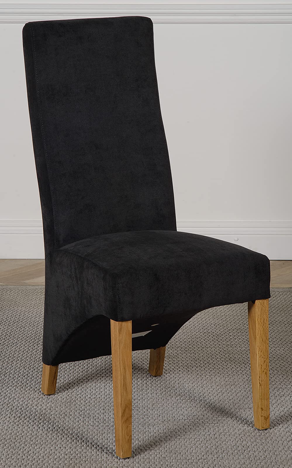 Oak Furniture King Lola Dining Chair – Black Fabric Upholstered Kitchen Chair with Cushion Back & Solid Oak Legs, Modern Dining Room Seating, Fully Assembled