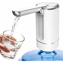 Water Dispenser Pump for 5 Gallon Water Bottles, USB Type-C Rechargeable with 1200mAh Battery, Foldable Spout, One-Touch Control (40s/80s), Powerful Suction for Home, Office, Camping - White