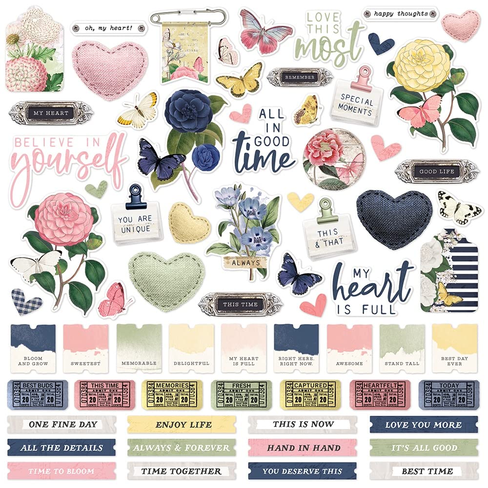 Stickers Garden Cardstock 12"X12" Simple Vintage Indigo pour scrapbooking créatif