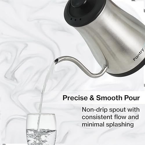 Miniatura 2 de PantryPro Hervidor eléctrico de cuello de cisne con control de temperatura, hervidor rápido de 34 oz/1.0L, interior de acero inoxidable, apagado