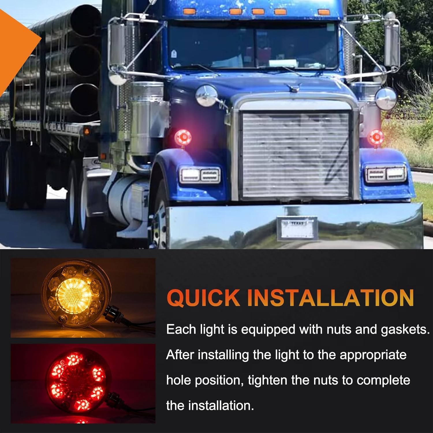Ourbest Trailer Dual Color Pedestal Lights, 3.5inch Double Red Amber Round Side Markers for Heavy Truck Cargo