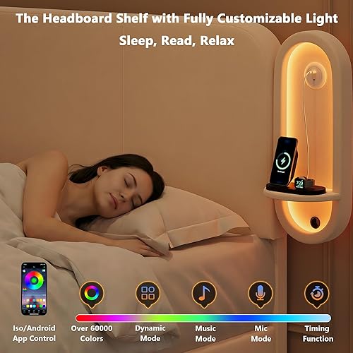 Miniatura 5 de Base de cama tapizada tamaño Queen con 2 cajones de almacenamiento y cabecera de estante lateral, marco de cama de terciopelo con luces LED, puerto