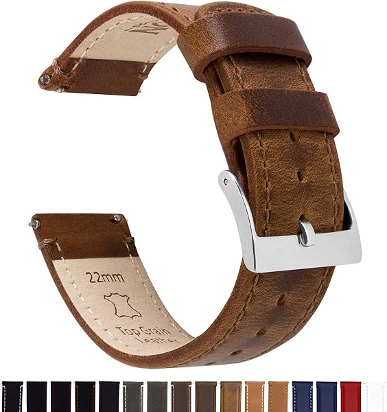 BARTON Quick Release - Top Grain Leather Watch Band Strap - Choice of Colour & Width - 16mm, 18mm, 19mm, 20mm, 21mm 22mm, 23mm or 24mm - 2