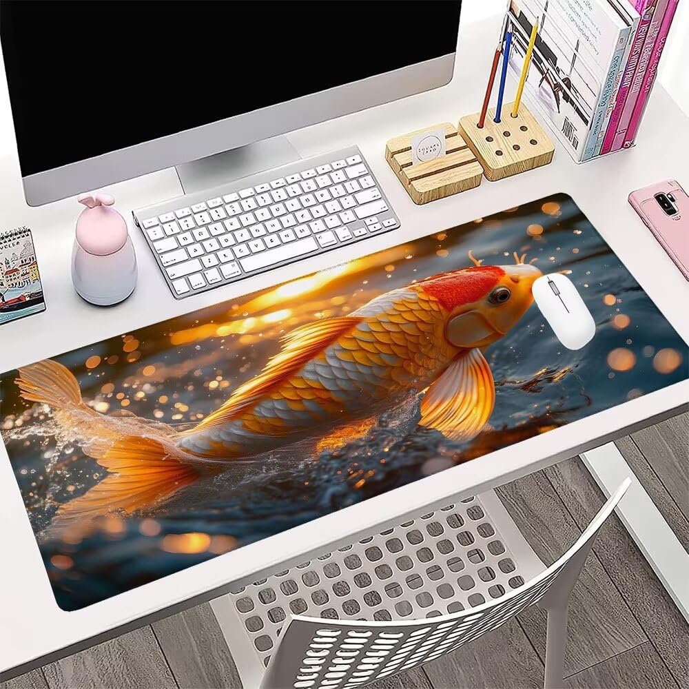 Alfombrilla de Mouse para Juegos, Giallo, XXL, Antideslizante, Impermeable, Diseño de Pescare, Extendido, Grande, 1200x600x3mm, para PC, Laptop, Ufficio, Famiglia d-639