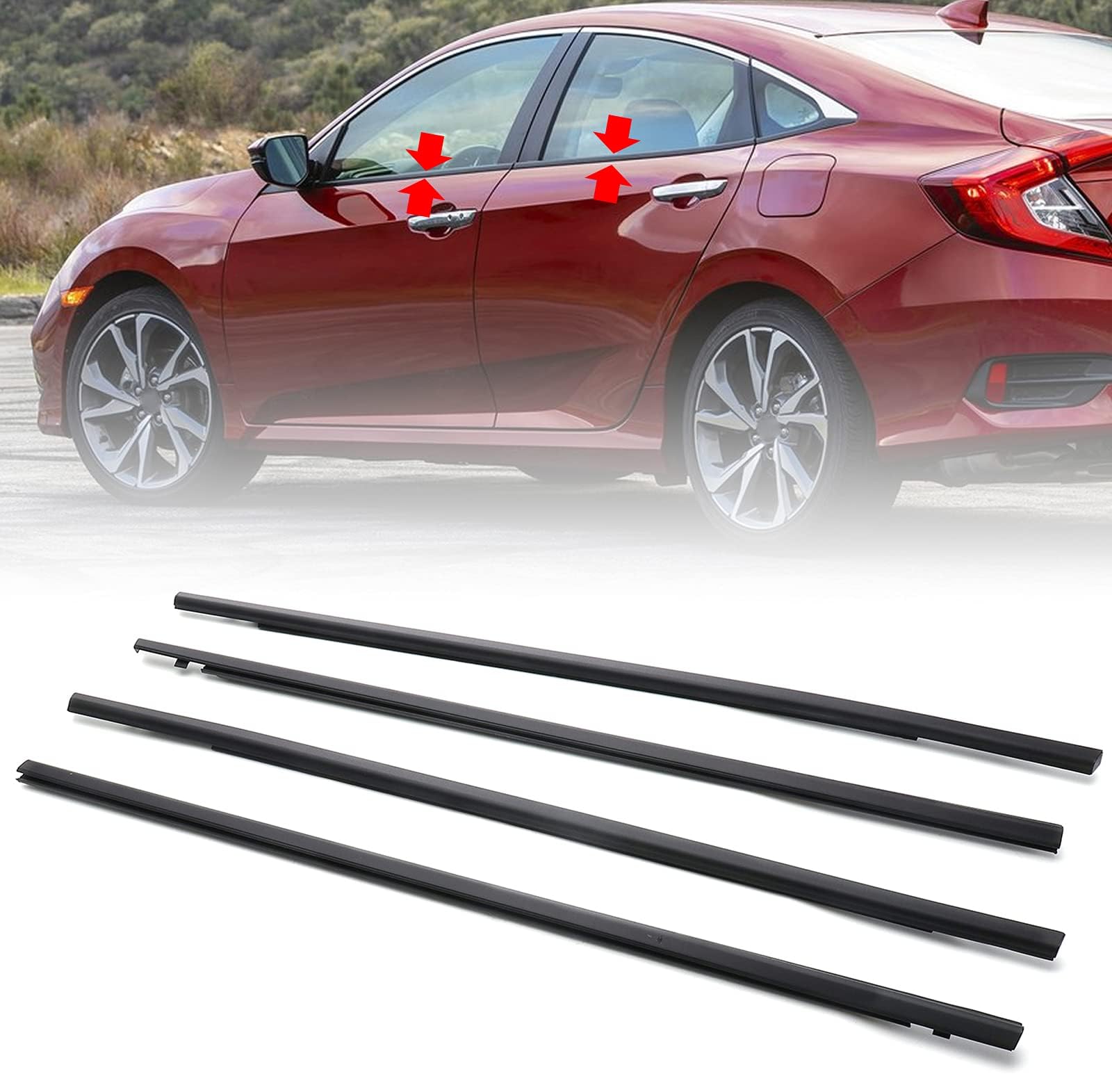 MotorFansClub 4PCS Weatherstrip Window Sealing Fit for Honda Civic Sedan 2016 2017 2018 2019 2020 2021 Sealing Strip Door Outside Trim, Black